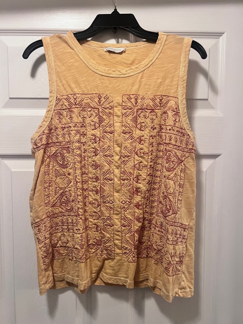 Lucky Brand Cream Tank with Burgundy Embroidered Panel